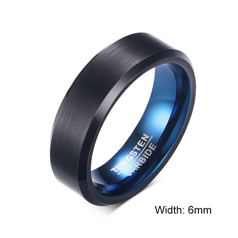 Black Blue Tungsten Wedding Bands Rings for Men Matte Brushed Finish Center