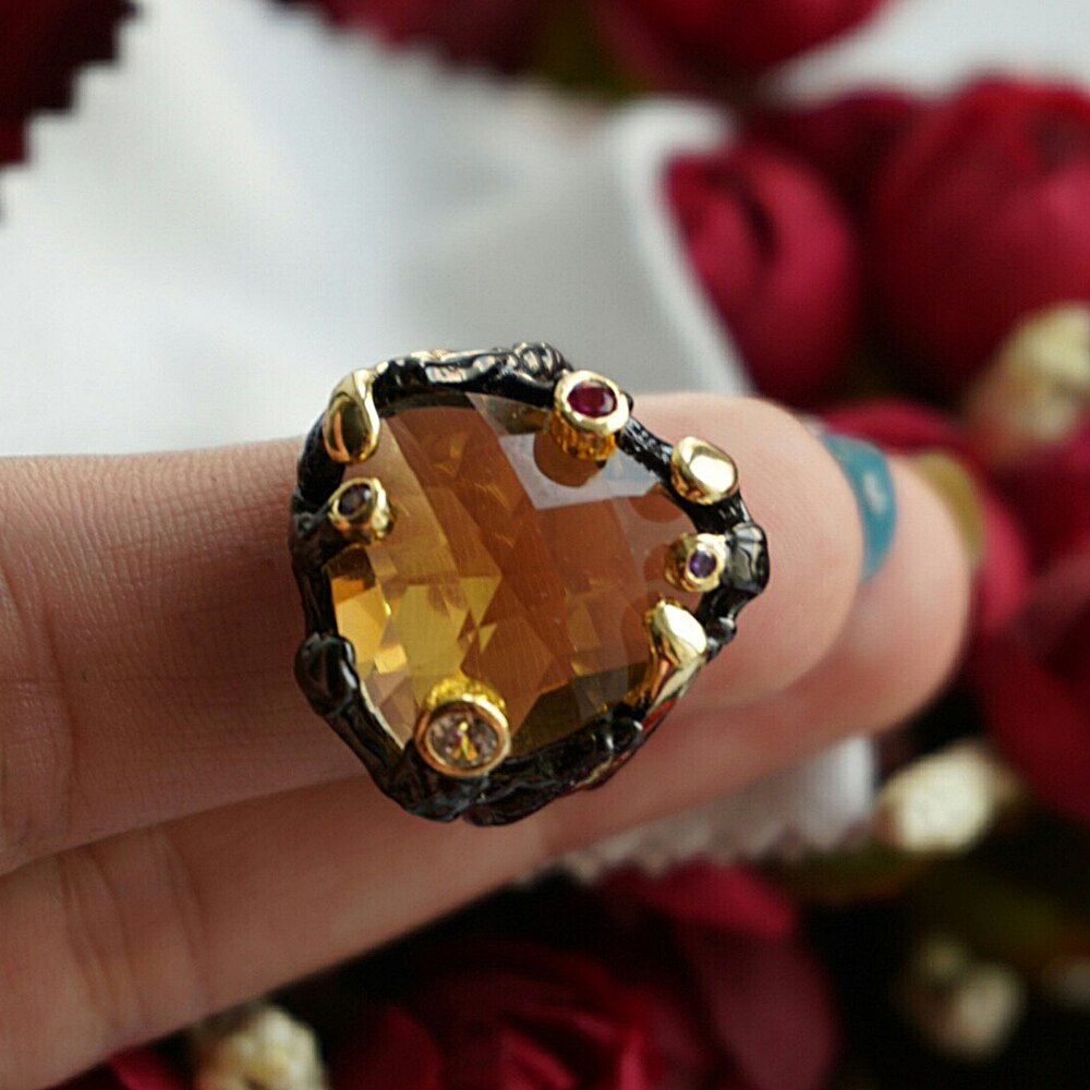 Vintage Black Gold Ring CZ Zirconia Wedding Party Fashion Jewelry Women