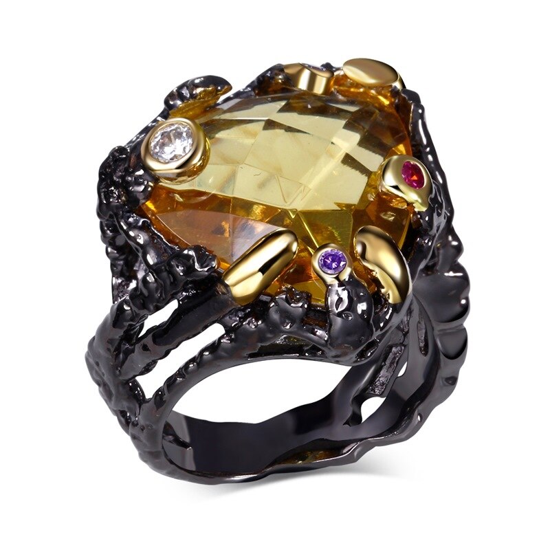 Vintage Black Gold Ring CZ Zirconia Wedding Party Fashion Jewelry Women