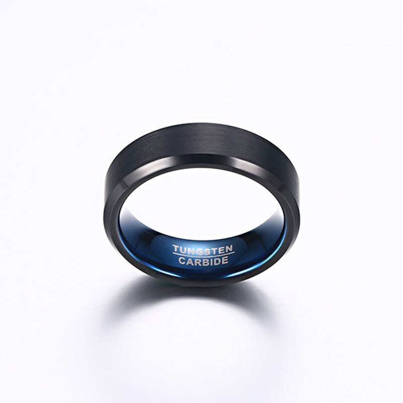 Black Blue Tungsten Wedding Bands Rings for Men Matte Brushed Finish Center