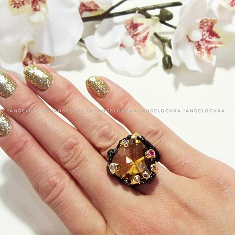 Vintage Black Gold Ring CZ Zirconia Wedding Party Fashion Jewelry Women