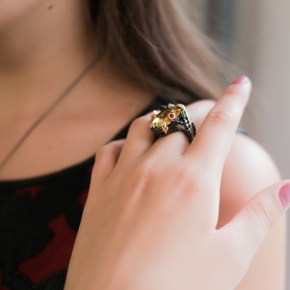Vintage Black Gold Ring CZ Zirconia Wedding Party Fashion Jewelry Women