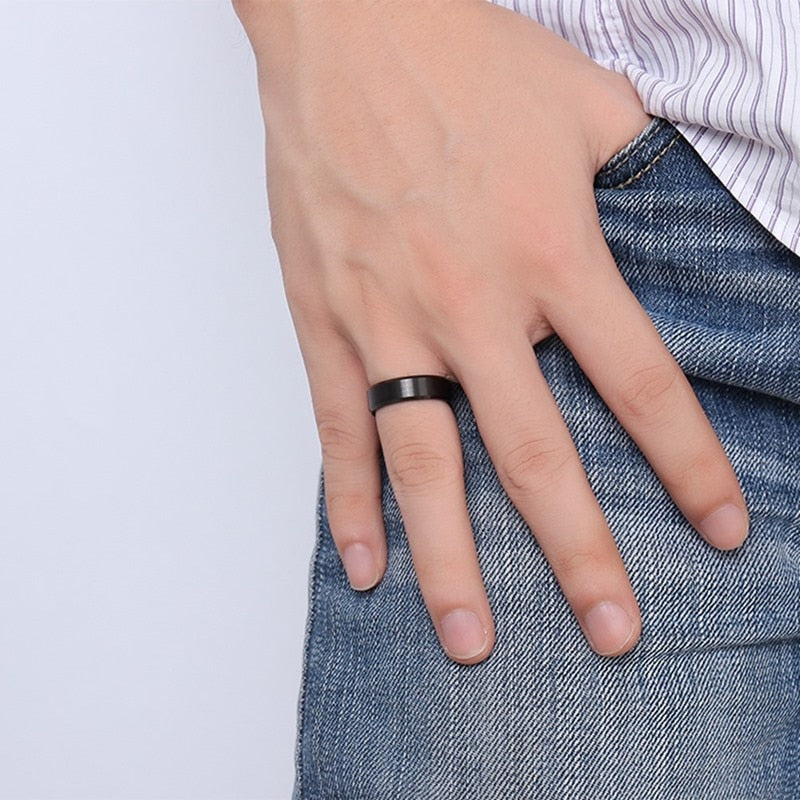 Black Blue Tungsten Wedding Bands Rings for Men Matte Brushed Finish Center