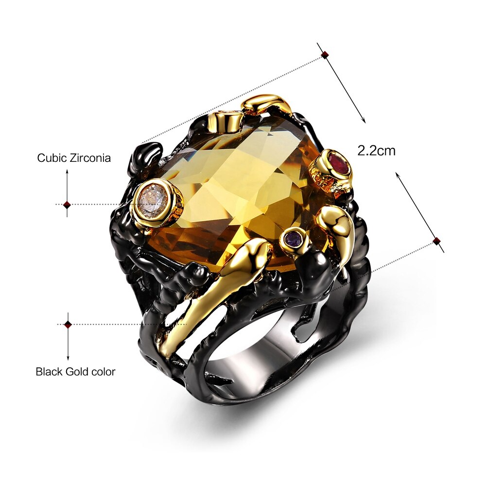 Vintage Black Gold Ring CZ Zirconia Wedding Party Fashion Jewelry Women