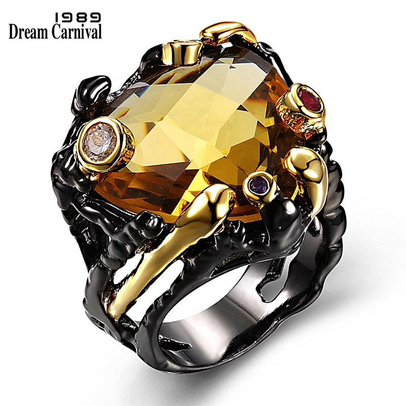 Vintage Black Gold Ring CZ Zirconia Wedding Party Fashion Jewelry Women