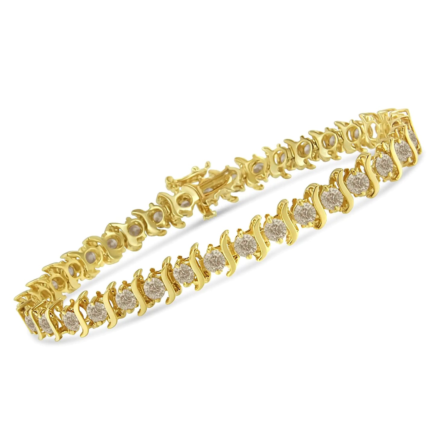 14K Yellow Gold-Plated Sterling Silver With Classic Round-Cut Diamond "S" Link Bracelet