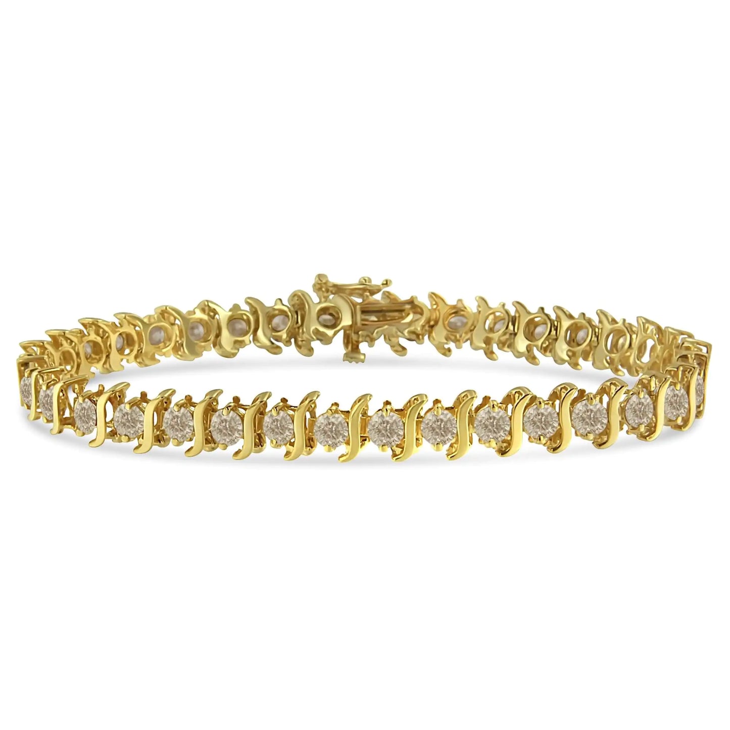 14K Yellow Gold-Plated Sterling Silver With Classic Round-Cut Diamond "S" Link Bracelet