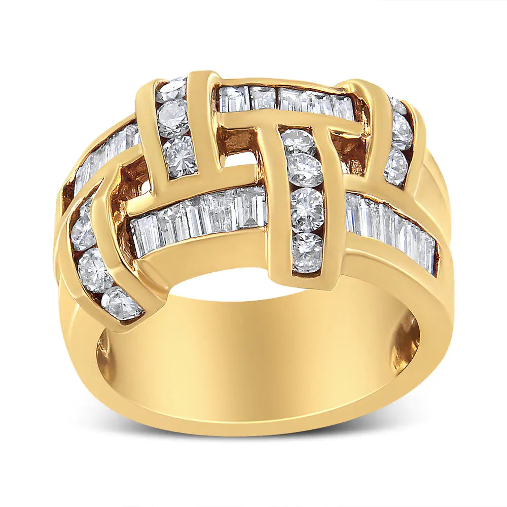 14K Yellow Gold Diamond Lattice Grid Ring