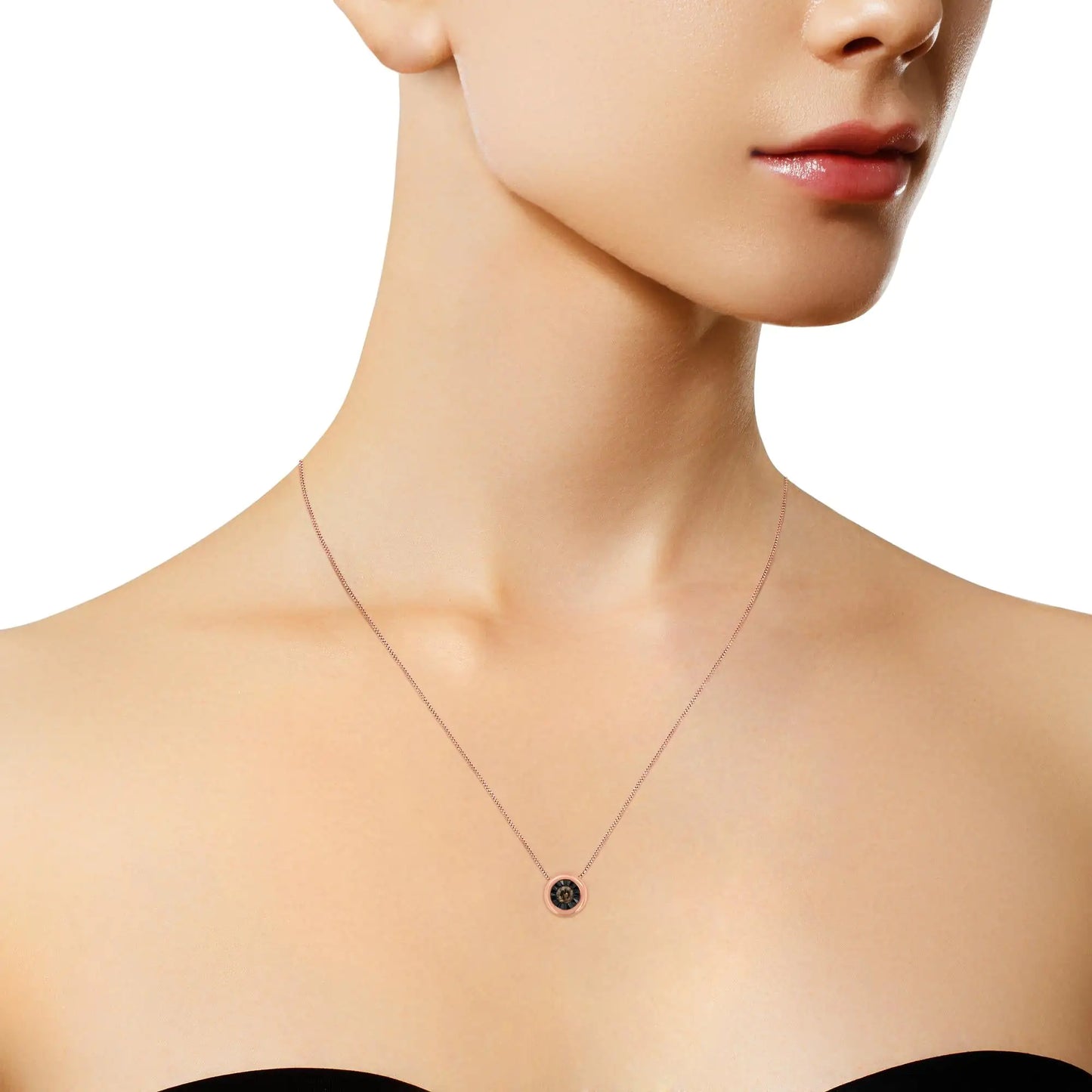 Black Rhodium over 10K Rose Gold Champagne Color Diamond  Pendant Necklace