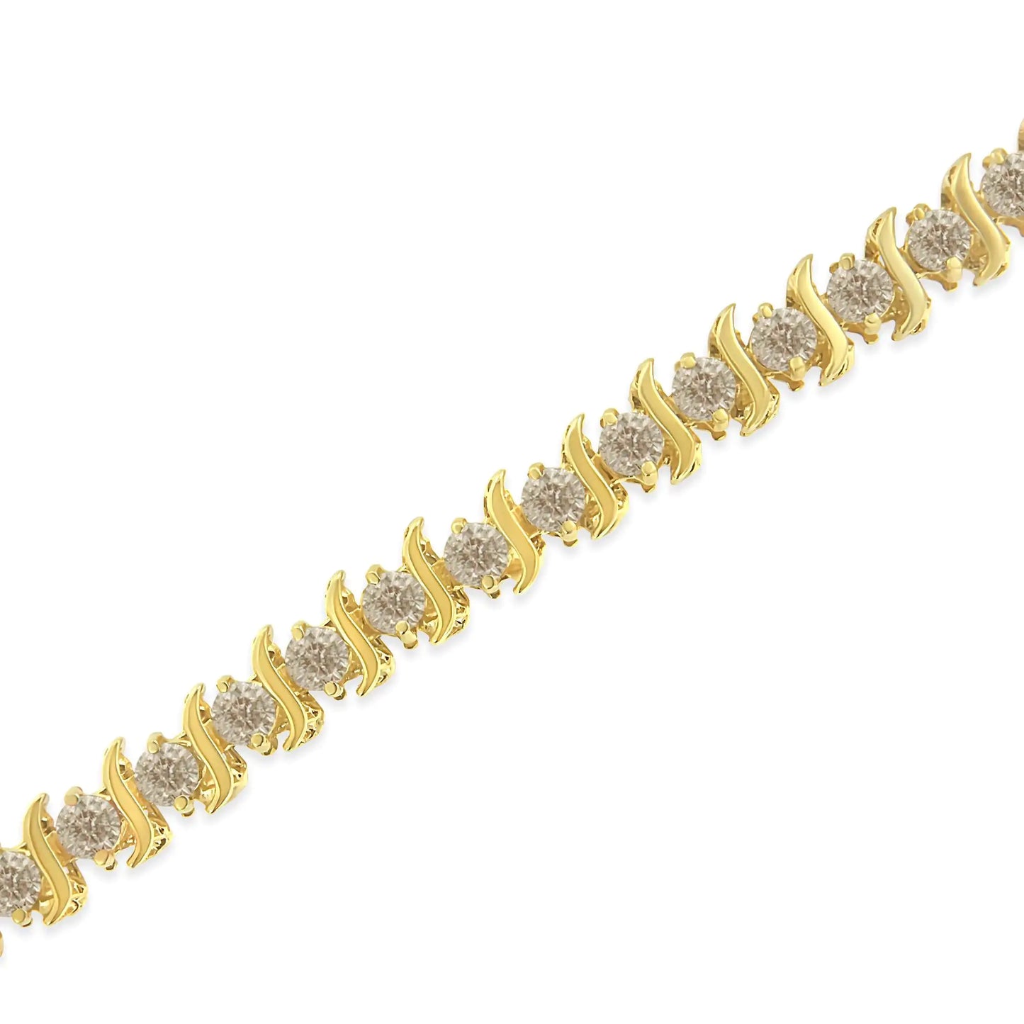 14K Yellow Gold-Plated Sterling Silver With Classic Round-Cut Diamond "S" Link Bracelet