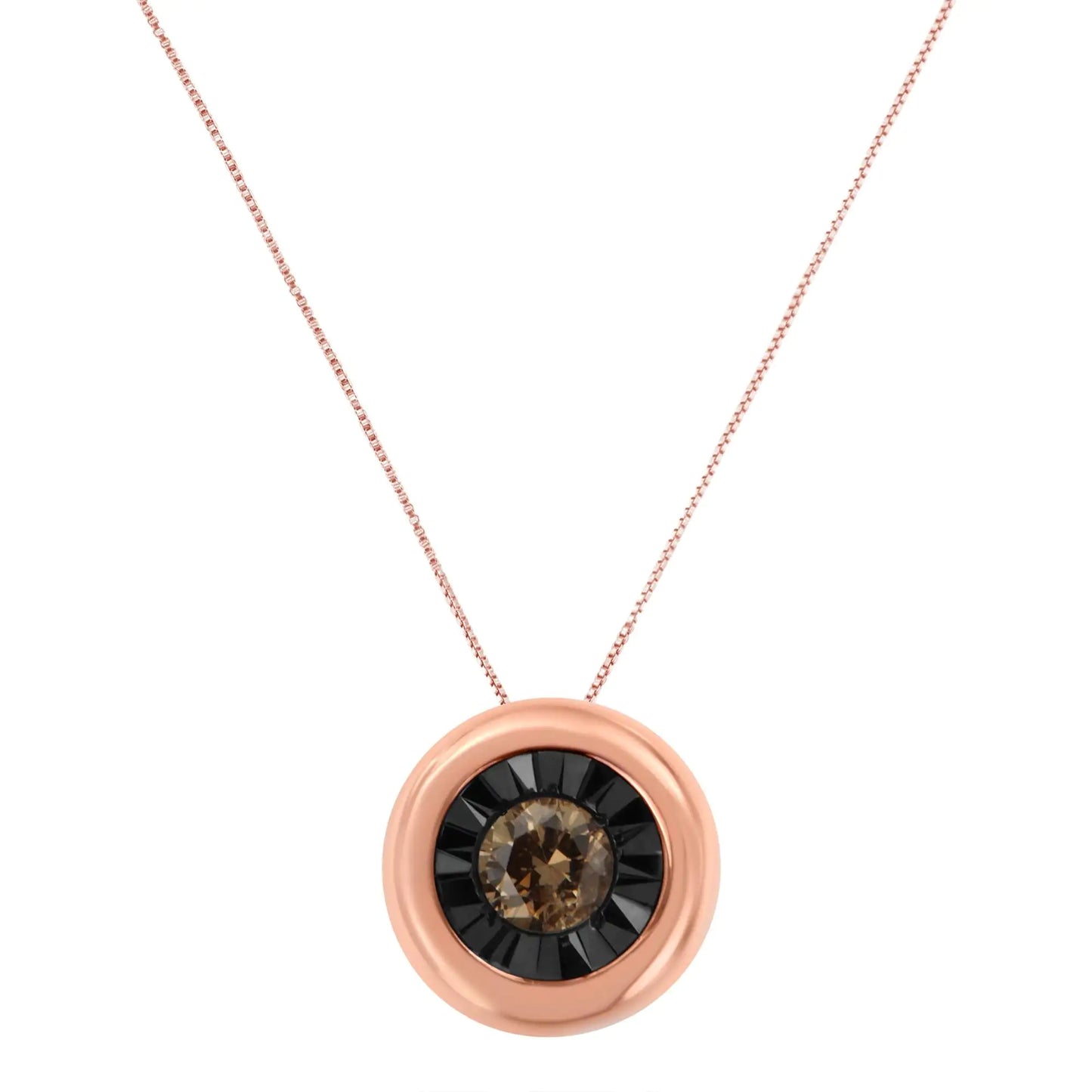 Black Rhodium over 10K Rose Gold Champagne Color Diamond  Pendant Necklace