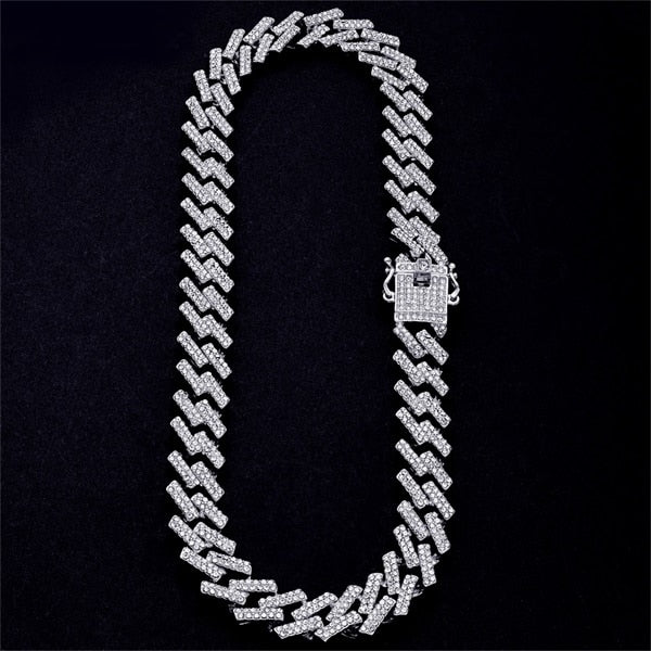 Cuban Link Crystal Rhinestone Clasp Hip Hop Necklace Bracelet