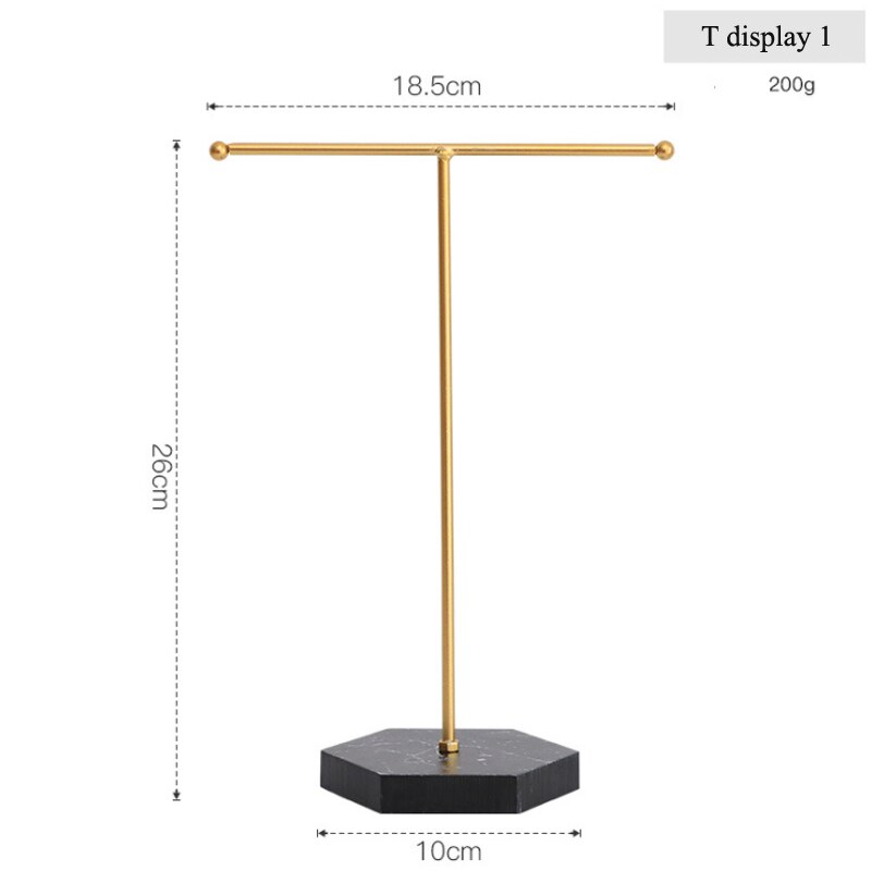 Wooden Bottom Gold T-shaped Jewelry Stand / Display