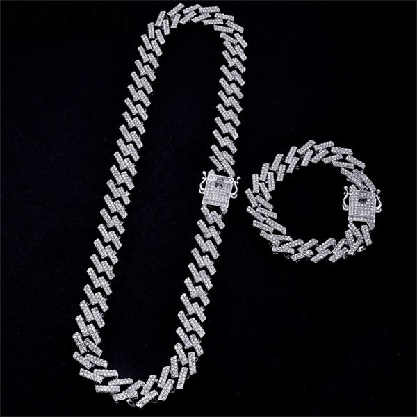 Cuban Link Crystal Rhinestone Clasp Hip Hop Necklace Bracelet