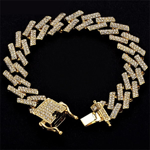 Cuban Link Crystal Rhinestone Clasp Hip Hop Necklace Bracelet