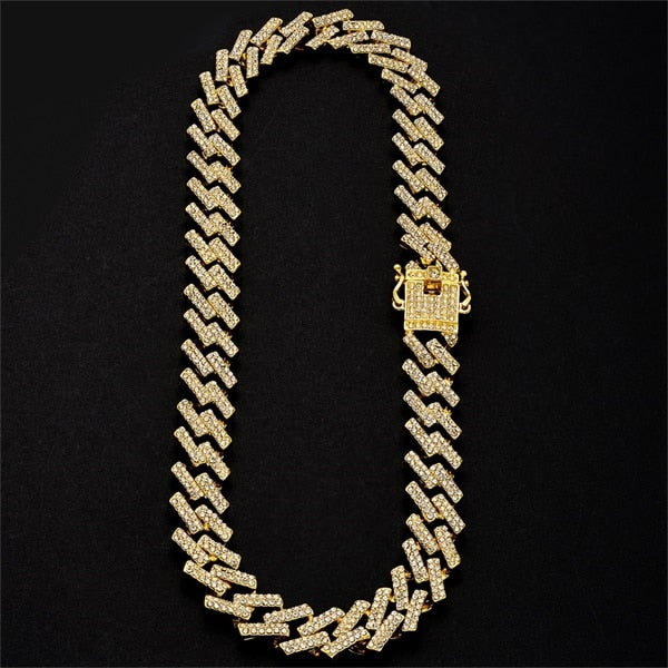 Cuban Link Crystal Rhinestone Clasp Hip Hop Necklace Bracelet