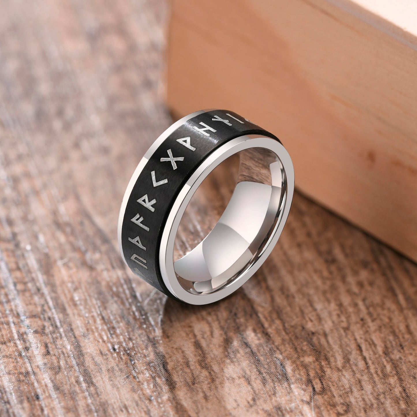 Spinner Ring for Men Stress Release Accessory Classic Wedding Band Casual Viking Rune Sport Jewelry