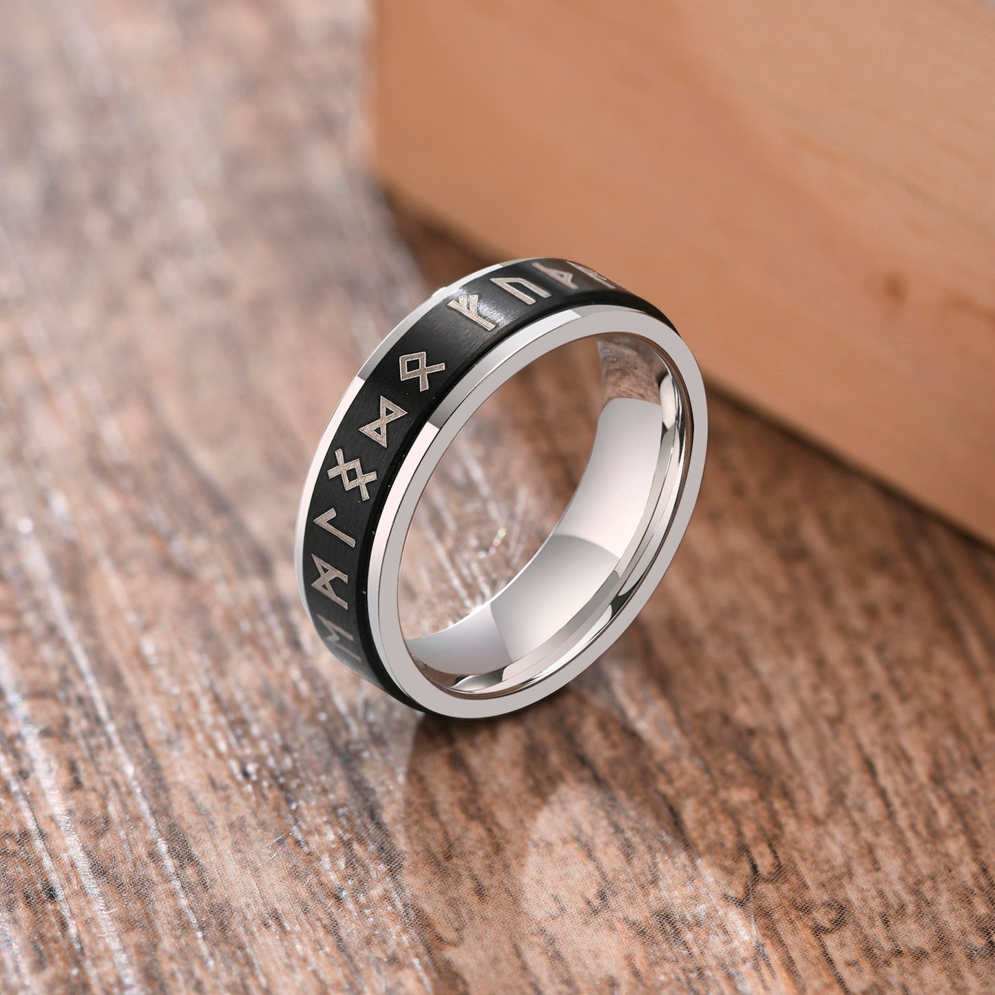 Spinner Ring for Men Stress Release Accessory Classic Wedding Band Casual Viking Rune Sport Jewelry