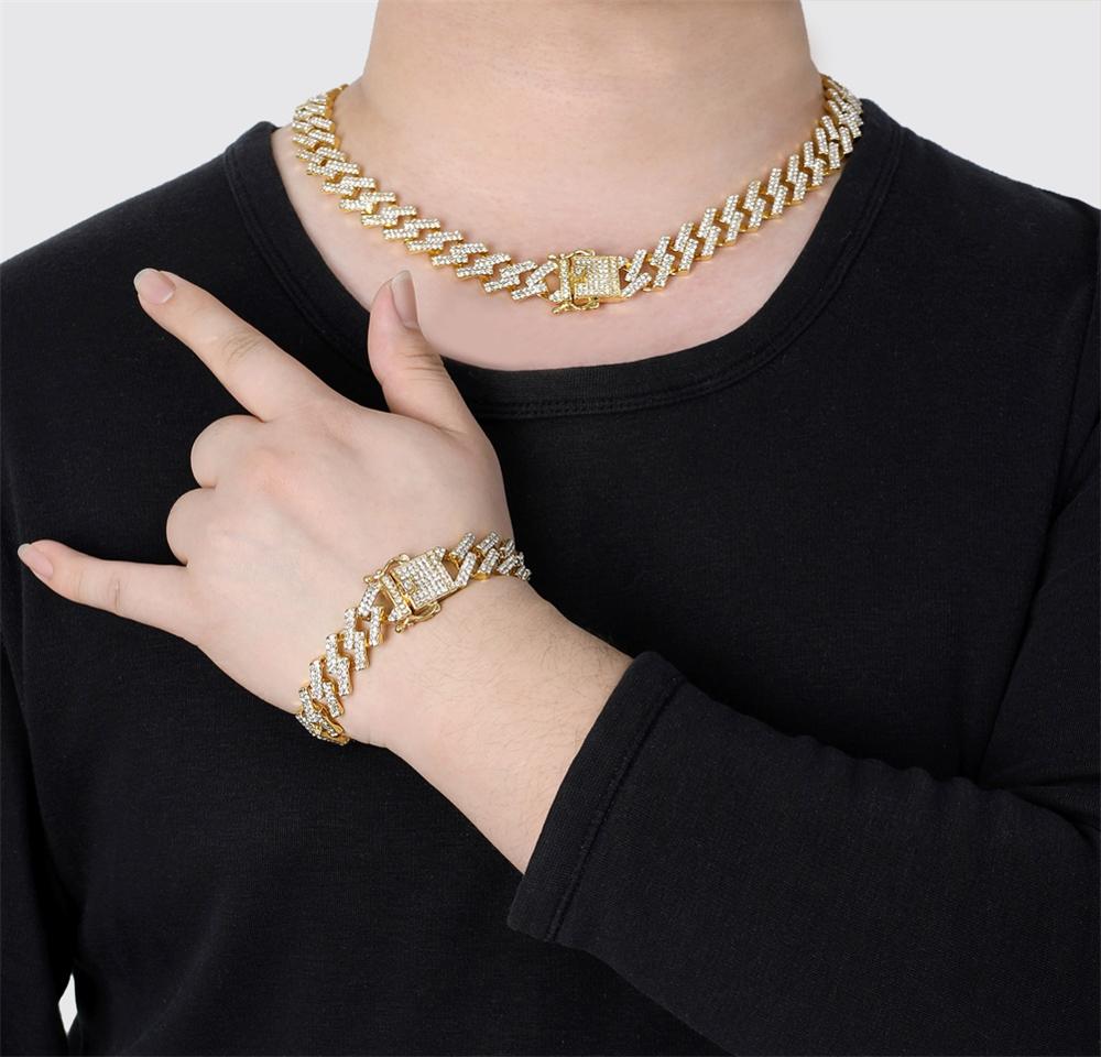 Cuban Link Crystal Rhinestone Clasp Hip Hop Necklace Bracelet