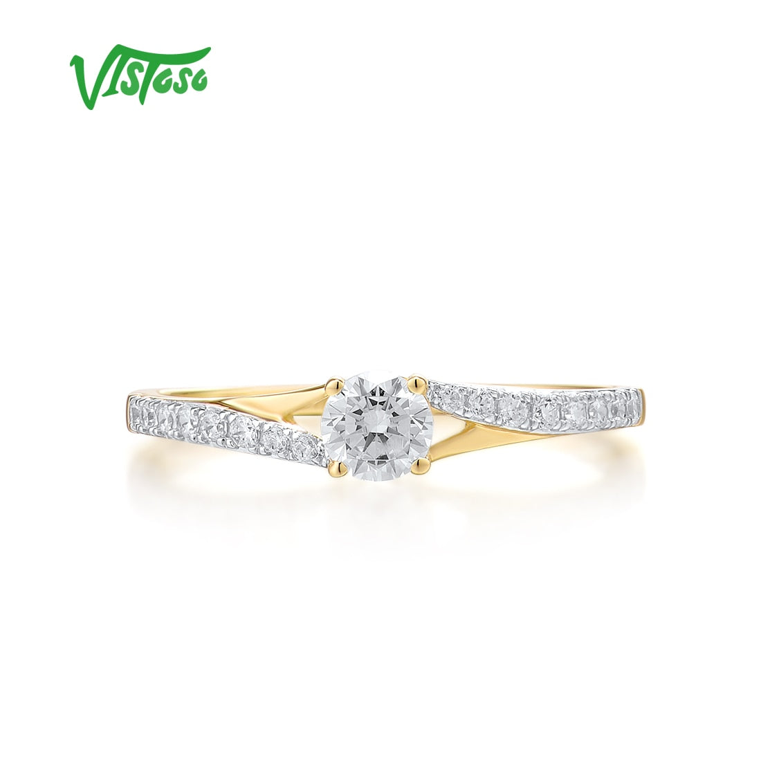 Genuine 9K 375 Yellow Gold Ring Sparkling White CZ Promise Band Women