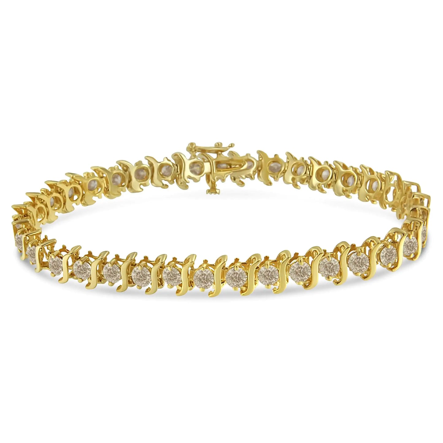 14K Yellow Gold-Plated Sterling Silver With Classic Round-Cut Diamond "S" Link Bracelet