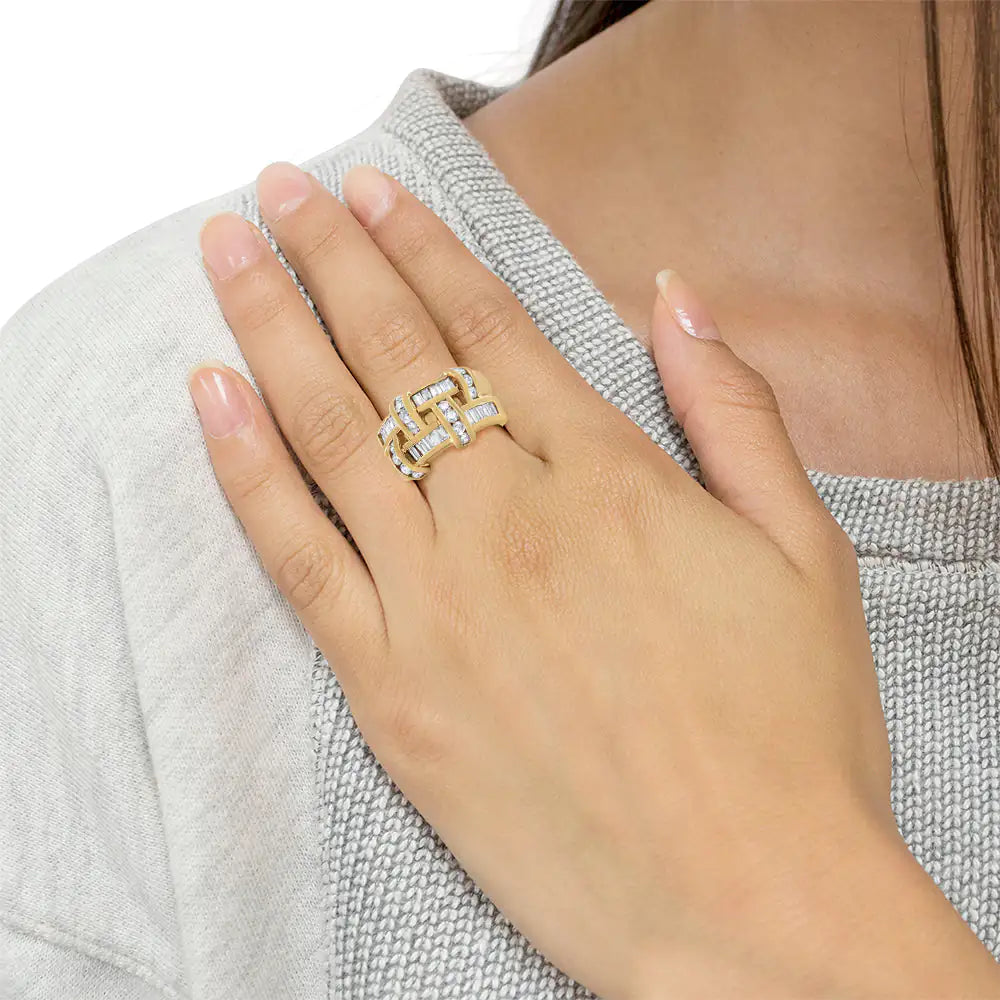 14K Yellow Gold Diamond Lattice Grid Ring