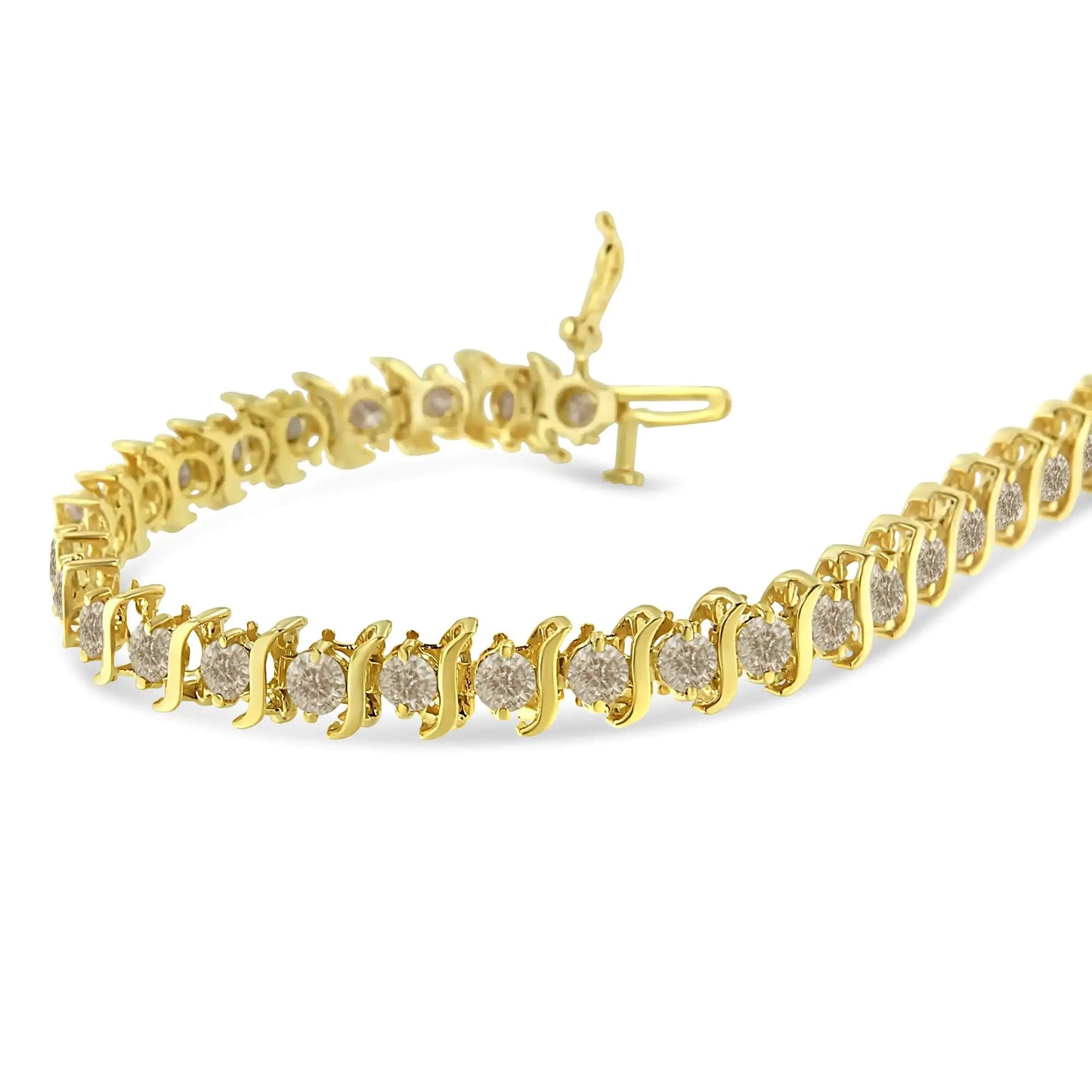 14K Yellow Gold-Plated Sterling Silver With Classic Round-Cut Diamond "S" Link Bracelet