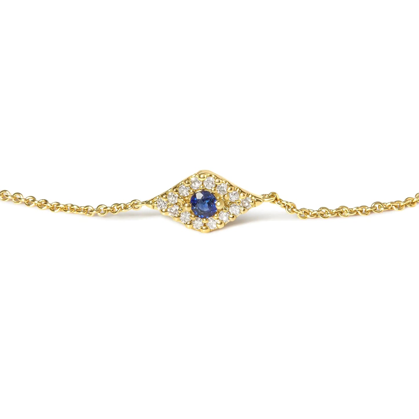 10K Yellow Gold Blue Sapphire and Diamond Accent Evil Eye Bracelet