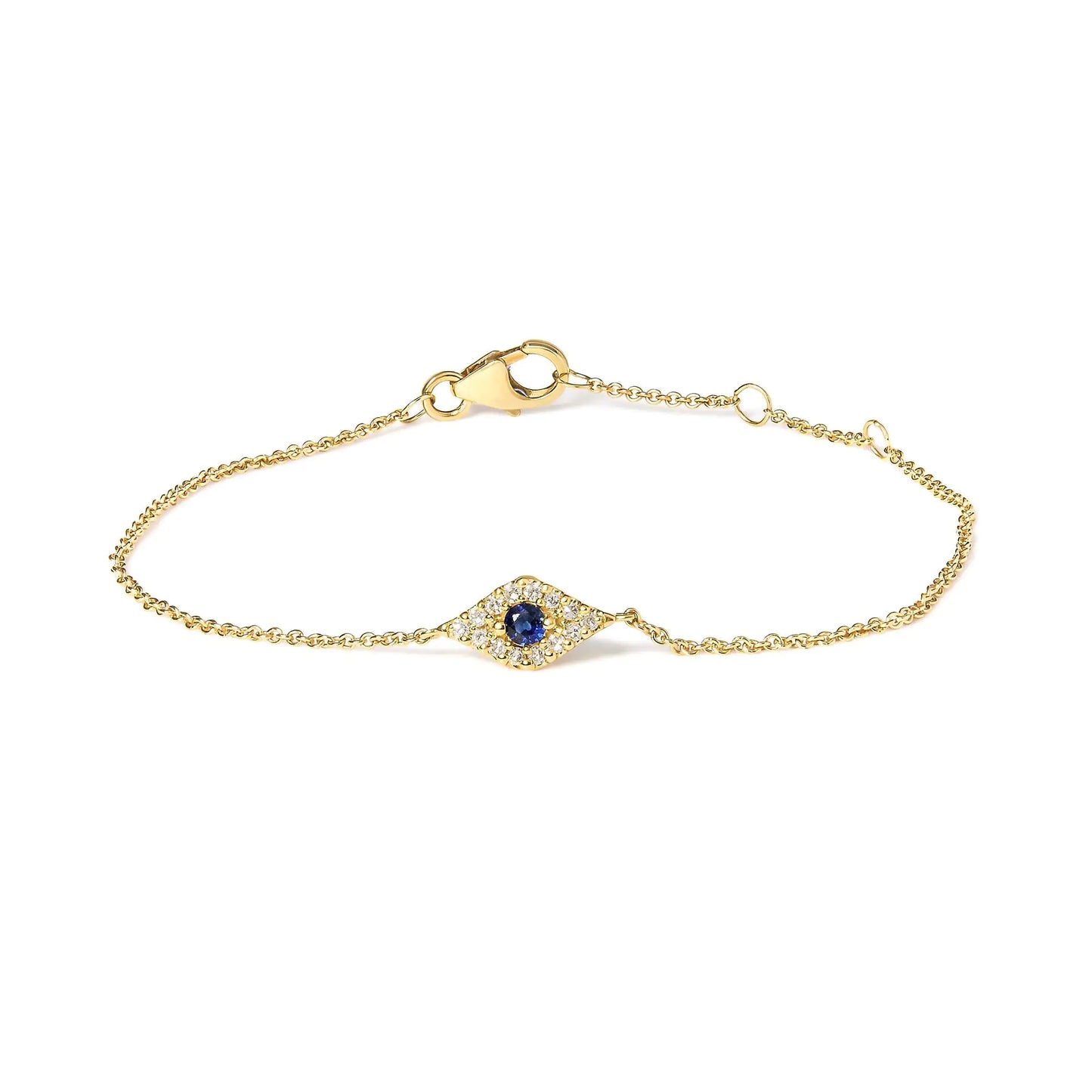 10K Yellow Gold Blue Sapphire and Diamond Accent Evil Eye Bracelet