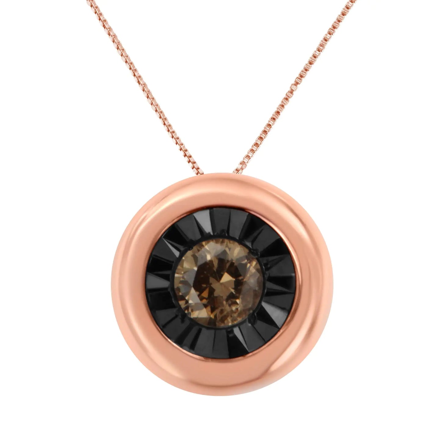 Black Rhodium over 10K Rose Gold Champagne Color Diamond  Pendant Necklace