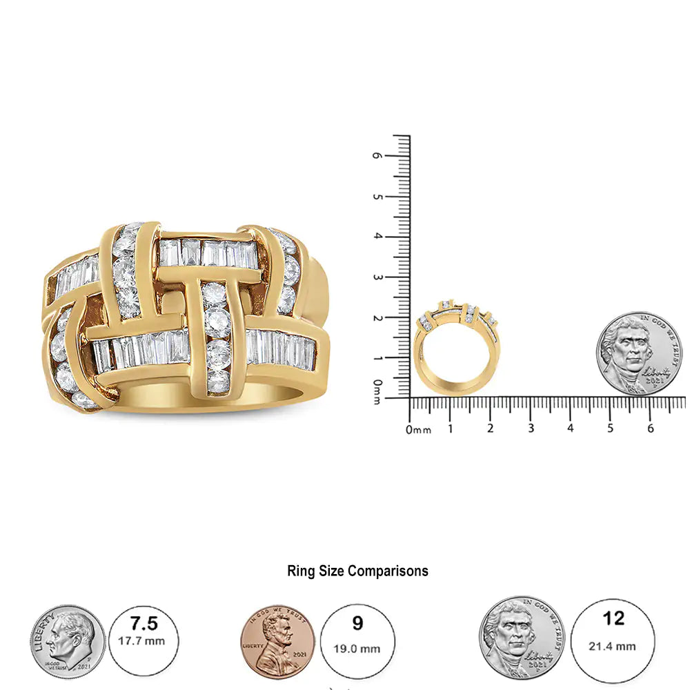 14K Yellow Gold Diamond Lattice Grid Ring