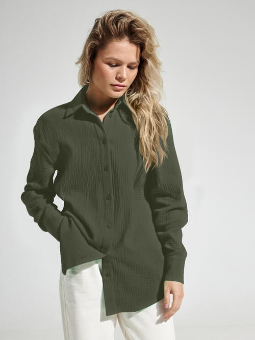 Textured Button Up Long Sleeve Shirt