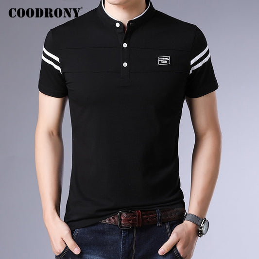Summer Cotton Stand Collar Short Sleeve T Shirt Men Streetwear Fashion