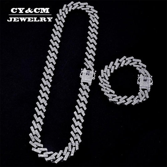 Cuban Link Crystal Rhinestone Clasp Hip Hop Necklace Bracelet