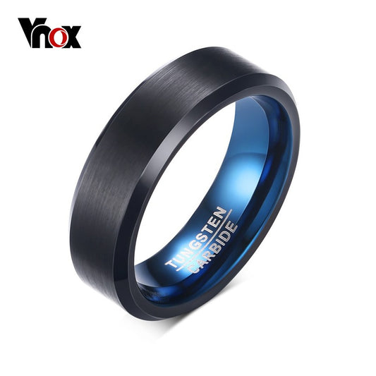 Black Blue Tungsten Wedding Bands Rings for Men Matte Brushed Finish Center