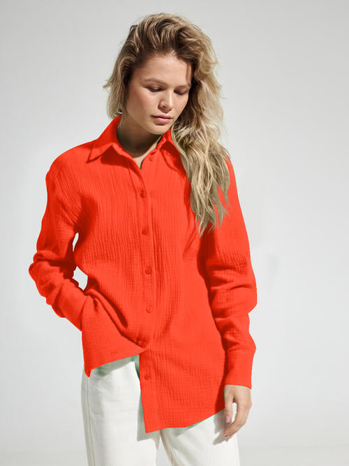 Textured Button Up Long Sleeve Shirt